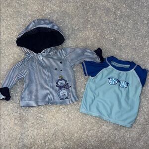 9/12m Fisher-Price Striped Hoodie and Blue rash guard Tee Set